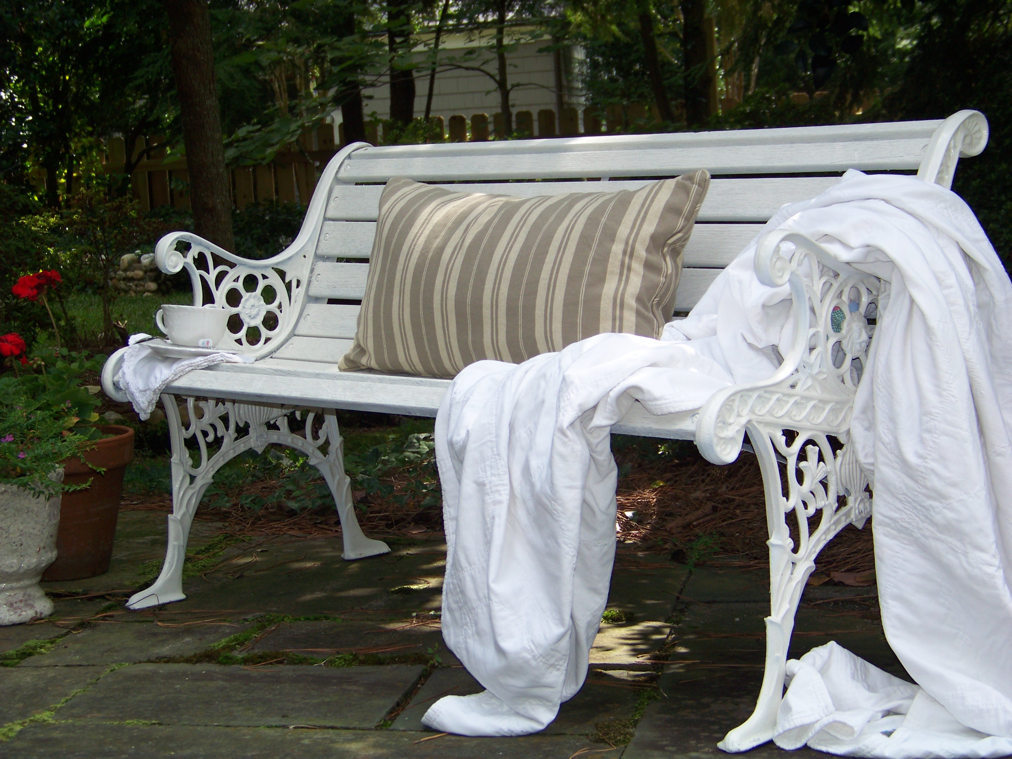 a painted garden bench