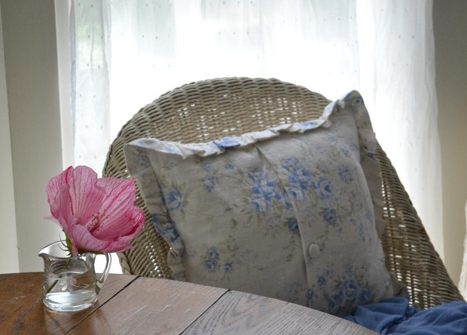 Cottage Fix - pink hardy hibiscus and shabby chic pillow