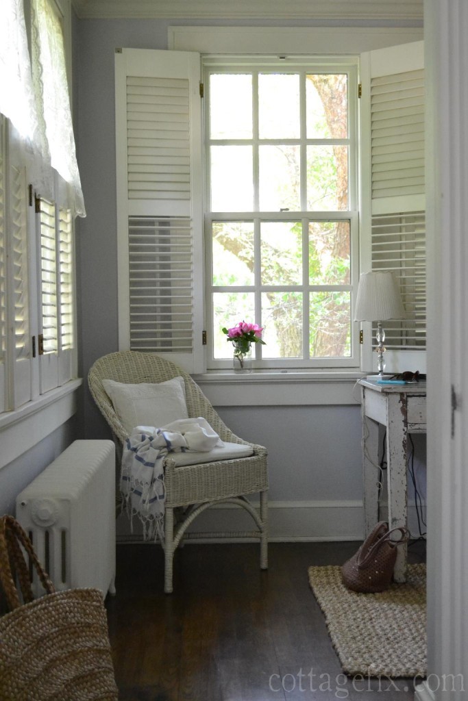 Cottage Fix blog - silvery gray wall paint in the cottage office