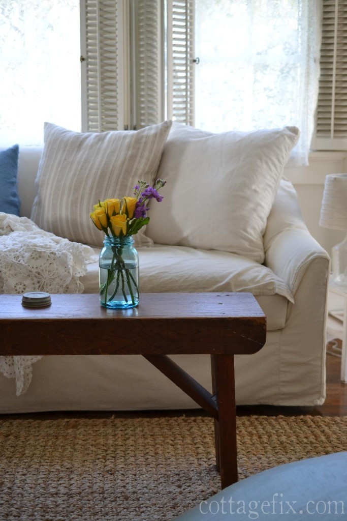 Cottage Fix blog - yellow roses in the living room