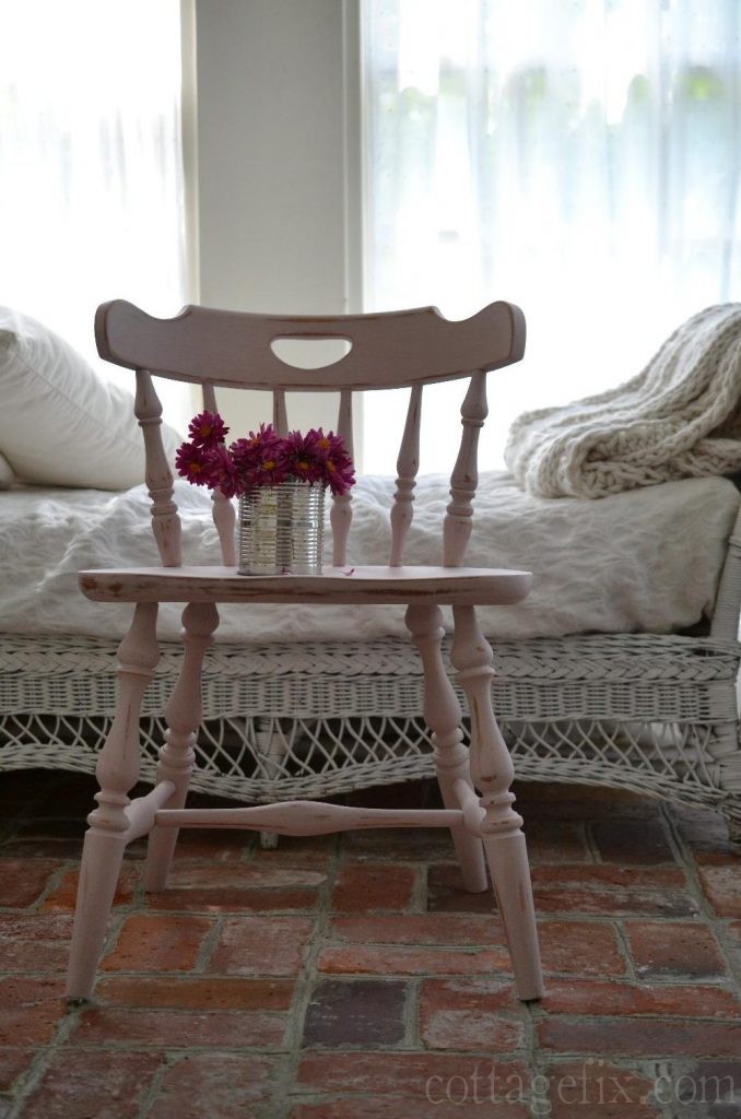 Cottage Fix blog - pale pink painted chair and bright pink blooms
