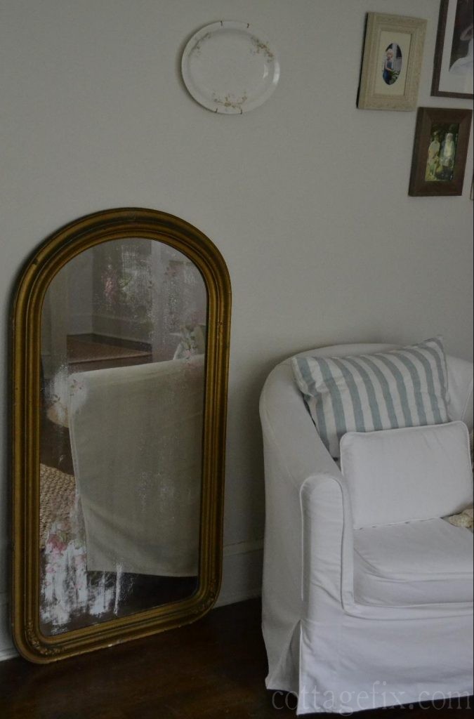 Cottage Fix blog - vintage mirror and wallpaper art
