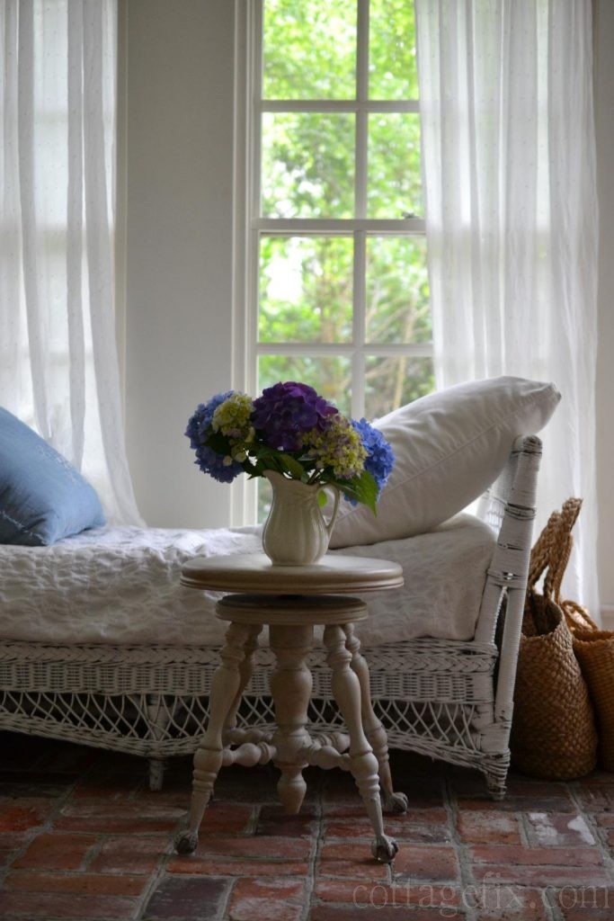 Cottage Fix blog - garden hydrangea bouquet on the sun porch