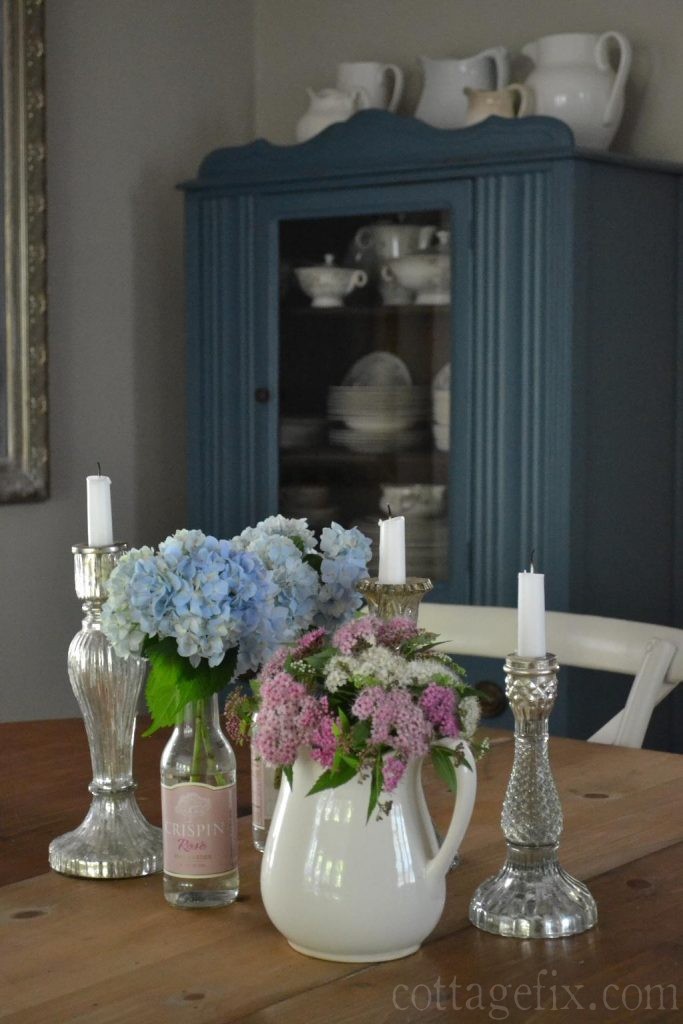 Cottage Fix blog - Aubusson blue hutch and flowers