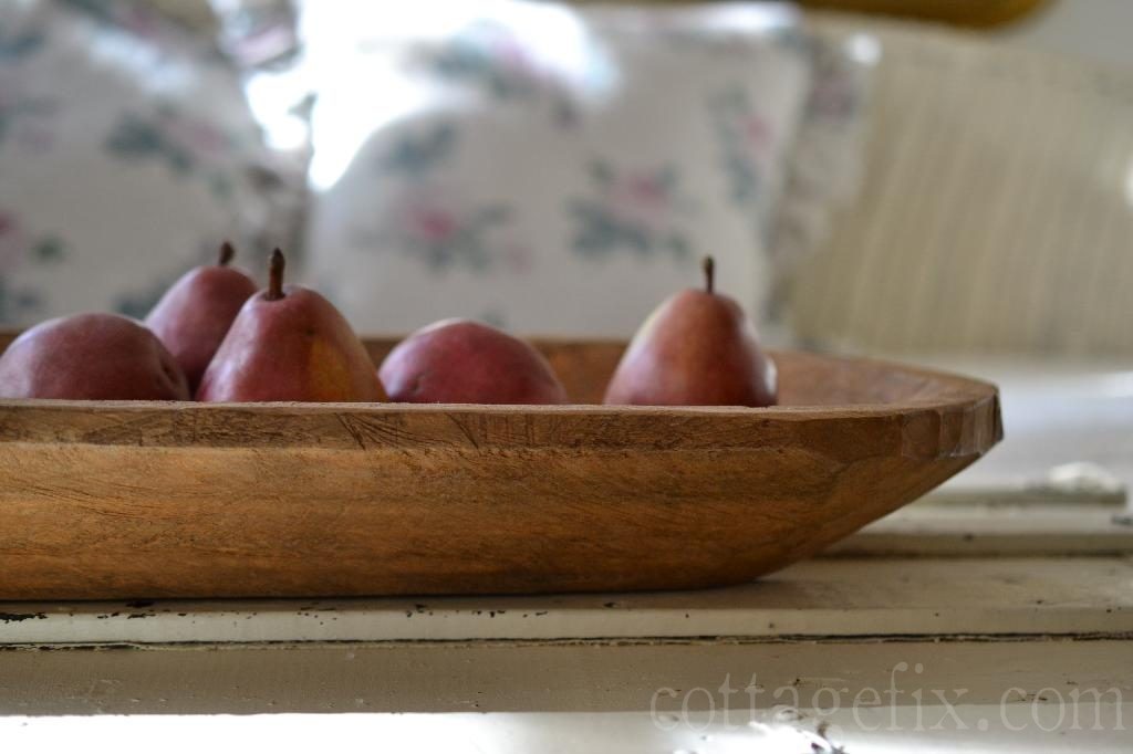 Cottage Fix blog - wooden dough bowl filled with pears