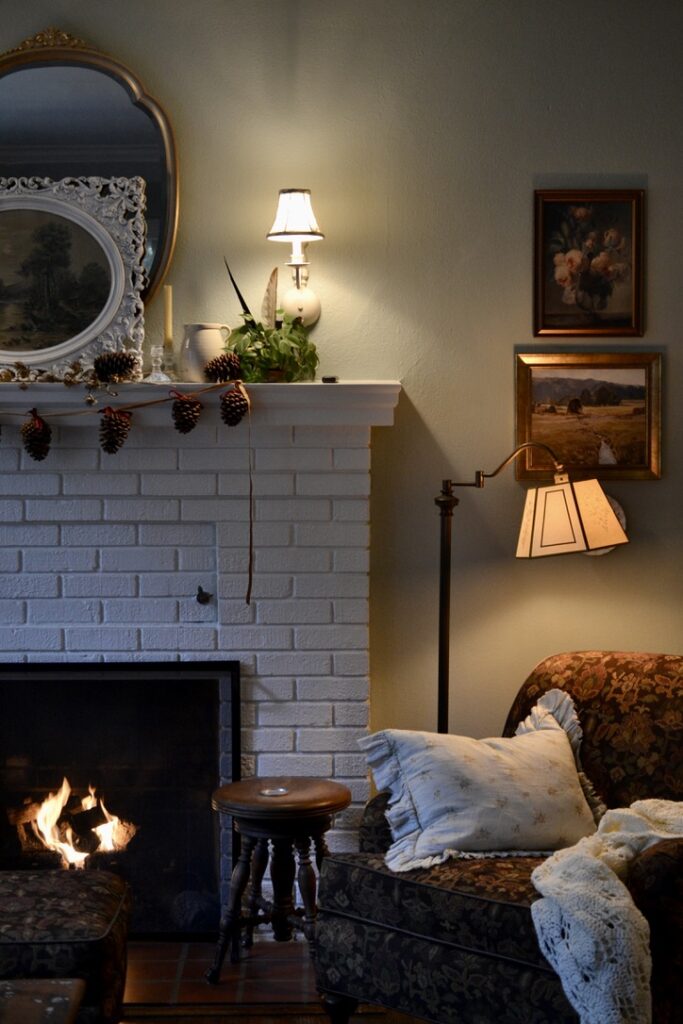 Cottage Fix blog - fire and lamp light romantic autumn decorating