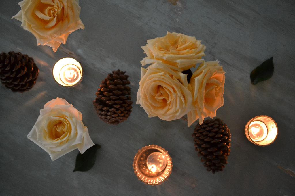 Cottage Fix blog- pine cones and roses